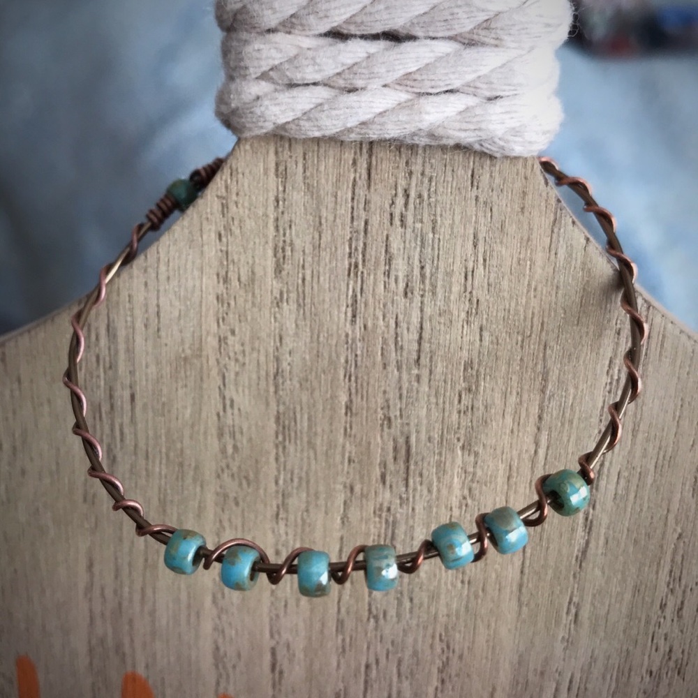 NWT Handmade Copper wire and Murano glass bracelet